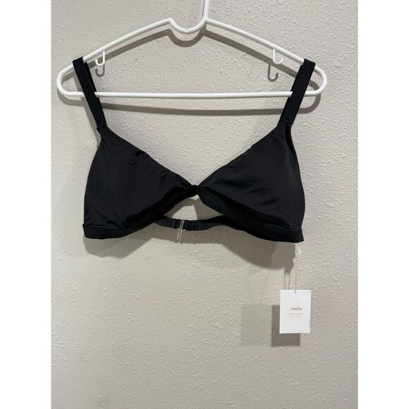 Andie | NWT Black The Caicos Top Adjustable Strap Triangle Bikini Top Size L - Picture 1 of 7